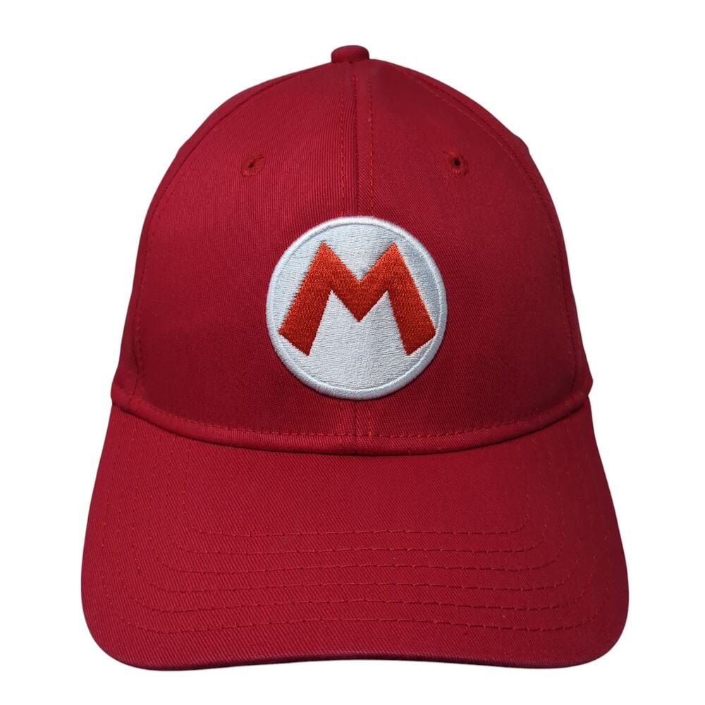 Super Mario Fitted Hat Red One Size Embroidered Logo Solid 6 Panel